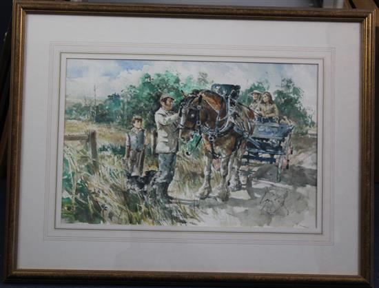 Gordon King (b.1939) Horse and cart, 14 x 21.5in.